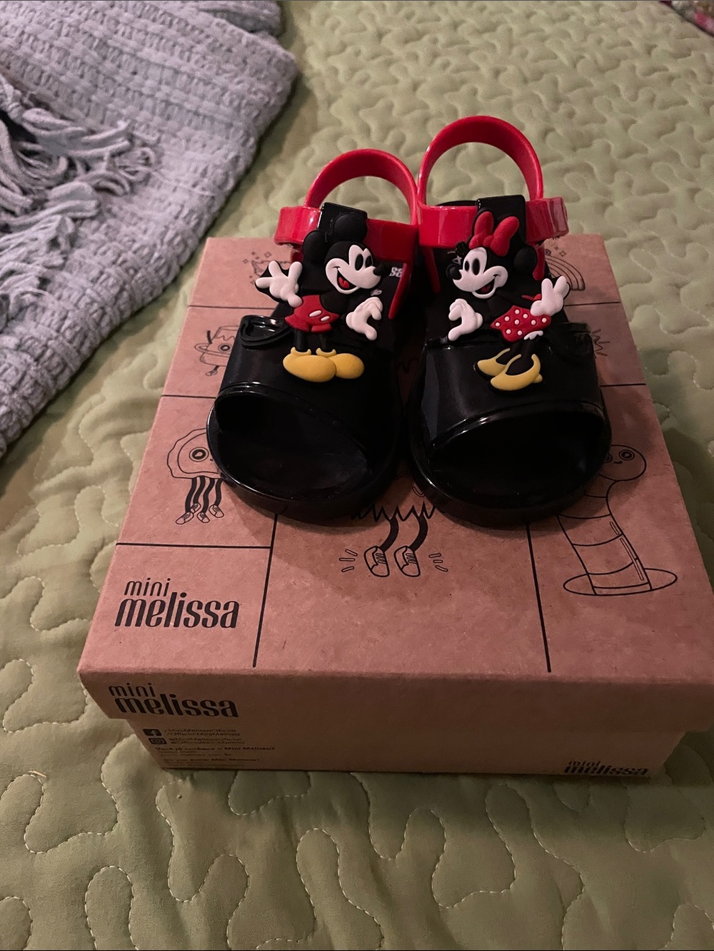 Mini Melissa Black and Red Minnie Mouse Jelly Sandals with Yellow Accents